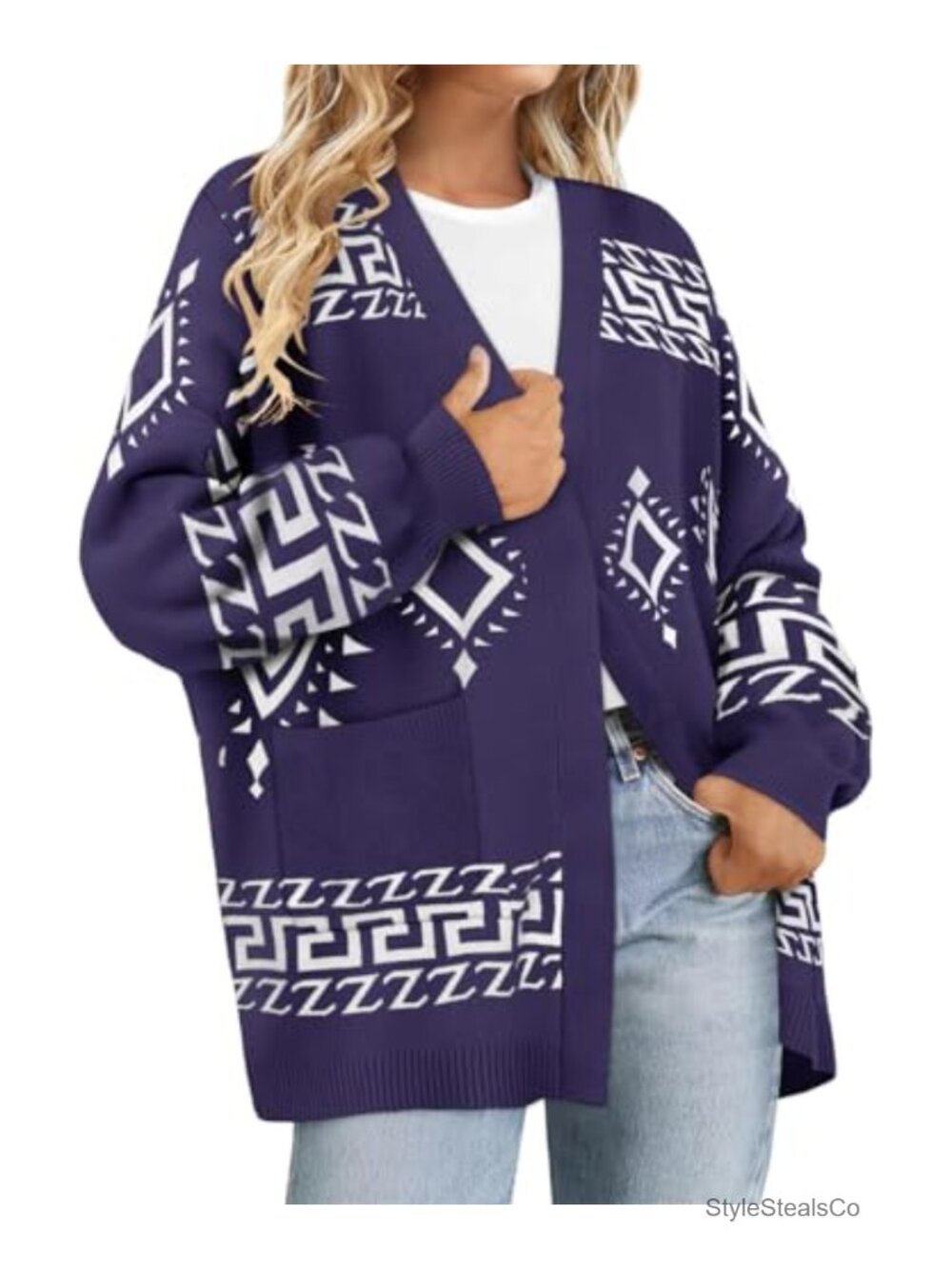 Plus Size Open Front Button Cardigan Sweater Coat Long Sleeve Oversized Acrylic
